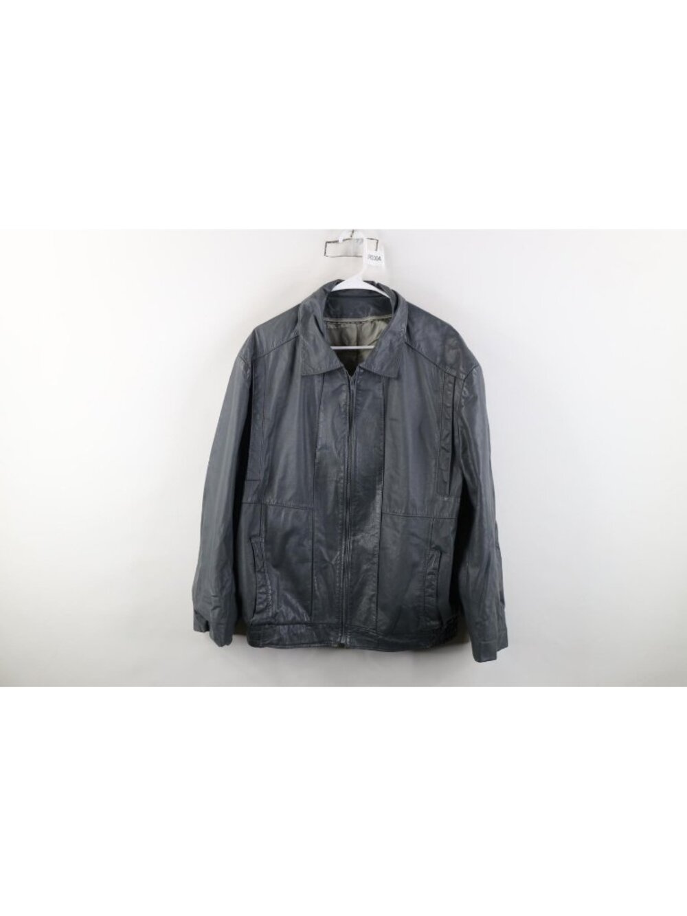 Vintage 80s 90s Streetwear Mens 50 Distressed Leather Zip Bomber Jacket Gray